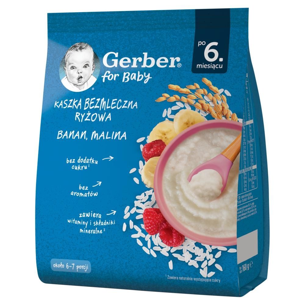 Gerber Kaszka bezmleczna ryżowa banan malina po 6. miesiącu 160 g