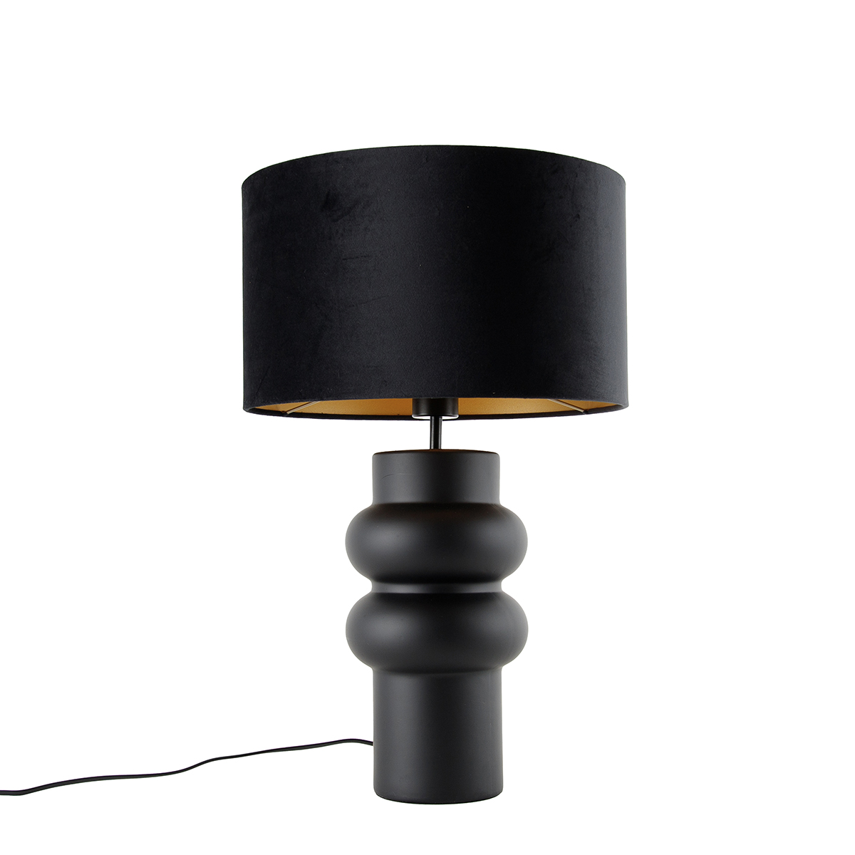 QAZQA Designerska Lampa Stołowa Czarny Aksamitny Klosz Czarny ze Złotym 35 cm - Alisia