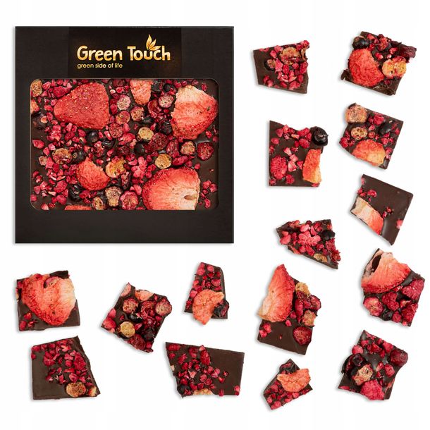 Green Touch czekolada gorzka ciemna 70% z truskawką, maliną i porzeczką liofilizowanymi 85 g