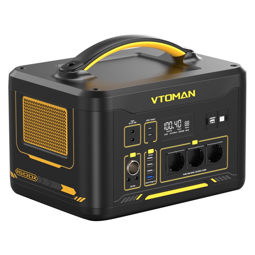 Przeno艣na stacja zasilania VTOMAN JUMP 1500X, generator s艂oneczny LiFePO4 828Wh, moc wyj艣ciowa AC 1500W, rozszerzalna do 2376Wh