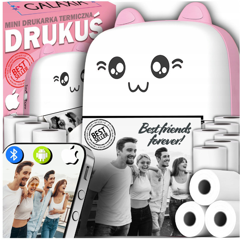 Drukarka MINI Termiczna Drukus 5.0 + Aparat Do Zdjęć Natychmiastowych plus Rolki
