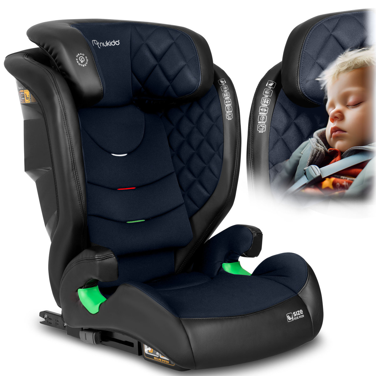 Fotelik samochodowy dla dzieci 15-36kg ISOFIX Nukido Louis I-SIZE granatowy