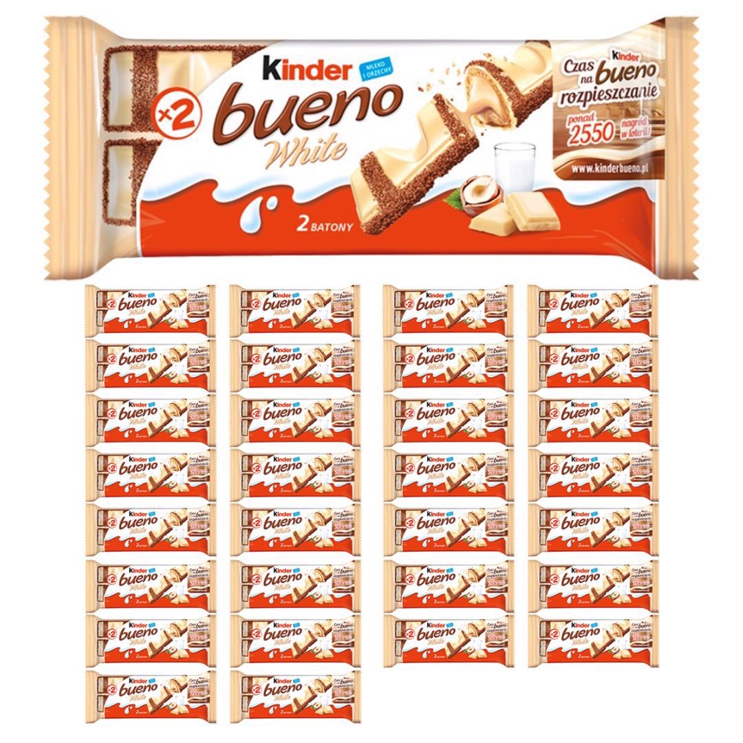 Kinder Bueno White Wafel w białej czekoladzie z mleczno-orzechowym nadzieniem 39g x30sztuk