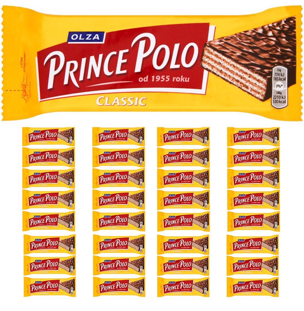 Prince Polo Classic kruchy wafelek z kremem kakaowym oblany czekoladą 35 g x 32 sztuk