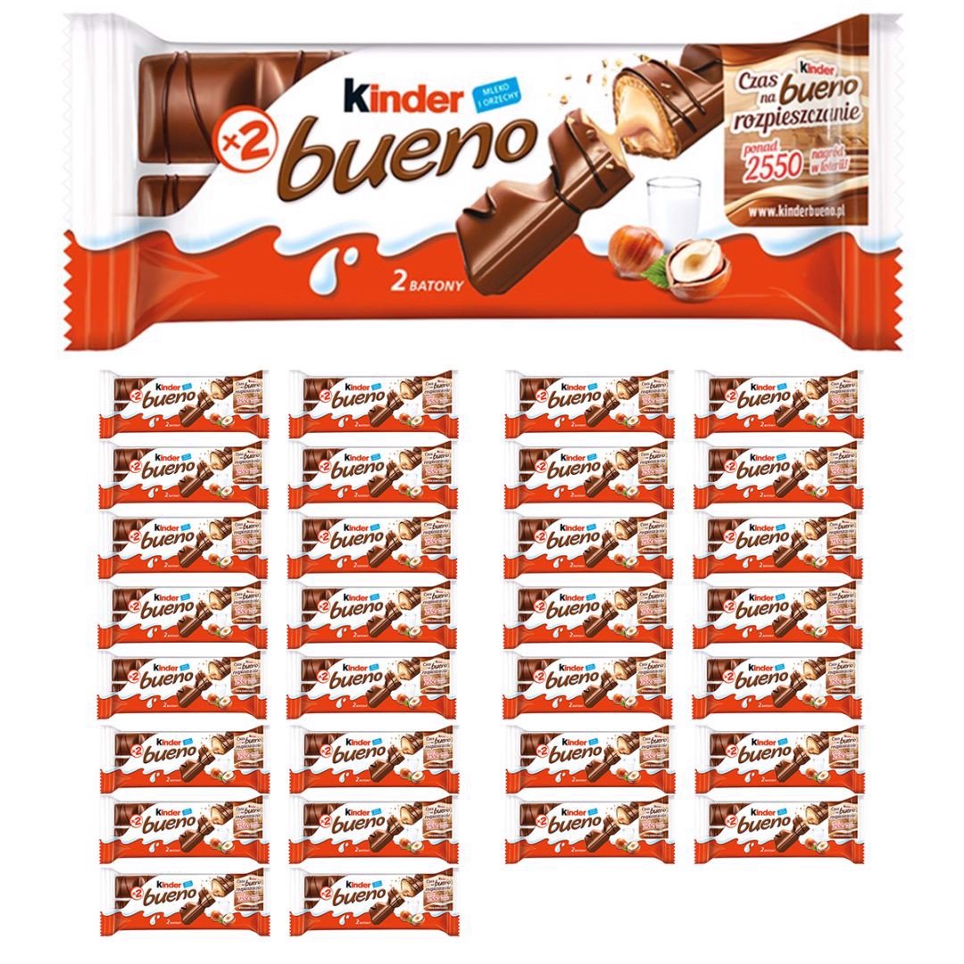 Kinder Bueno Wafel w mlecznej czekoladzie wypełniony mleczno-orzechowy 43g  x30 sztuk