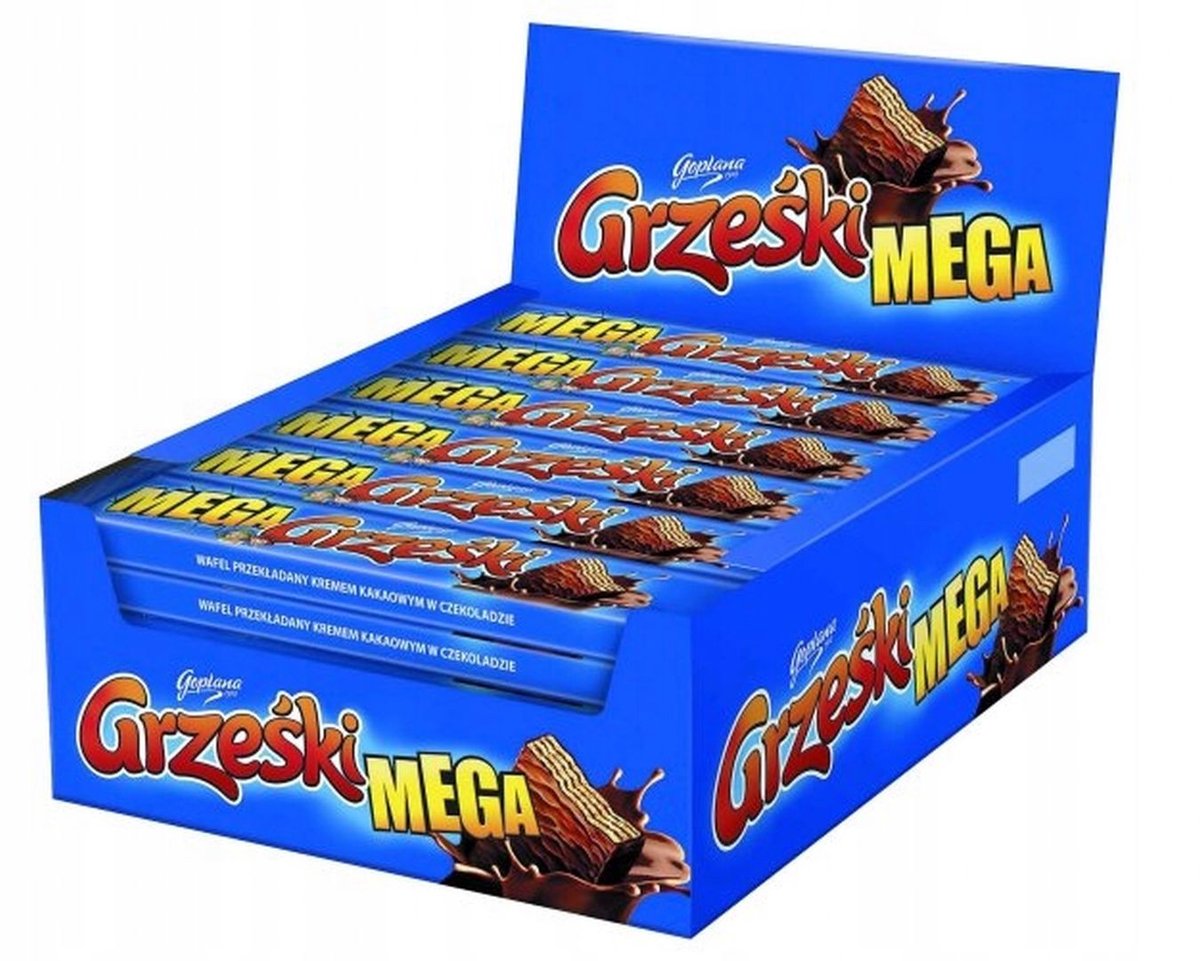 Grześki Mega Wafel przekładany kremem kakaowym w czekoladzie 48 g x 32 sztuk