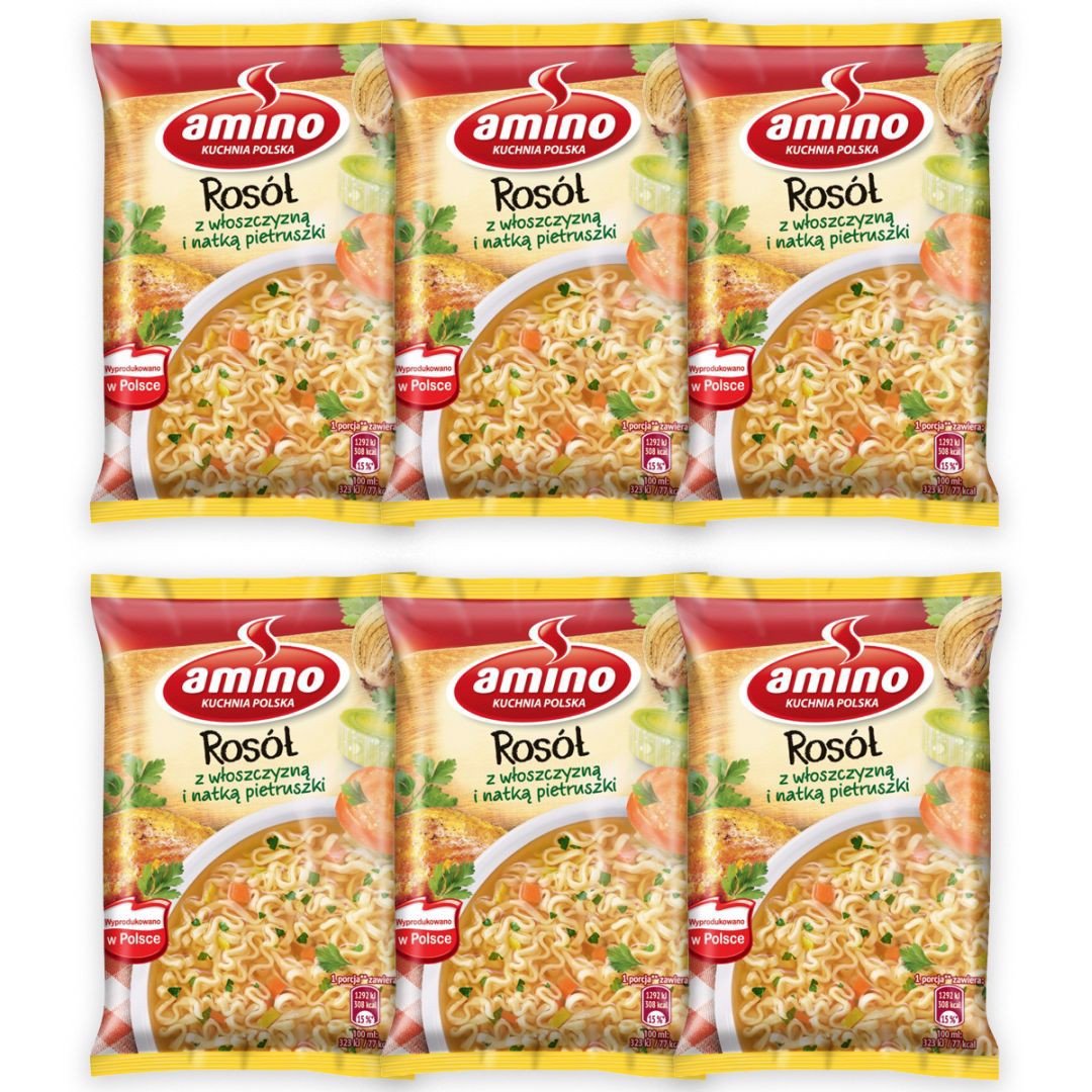 Amino Zupa błyskawiczna rosół z włoszczyzną i natką pietruszki 59 g x 6 sztuk