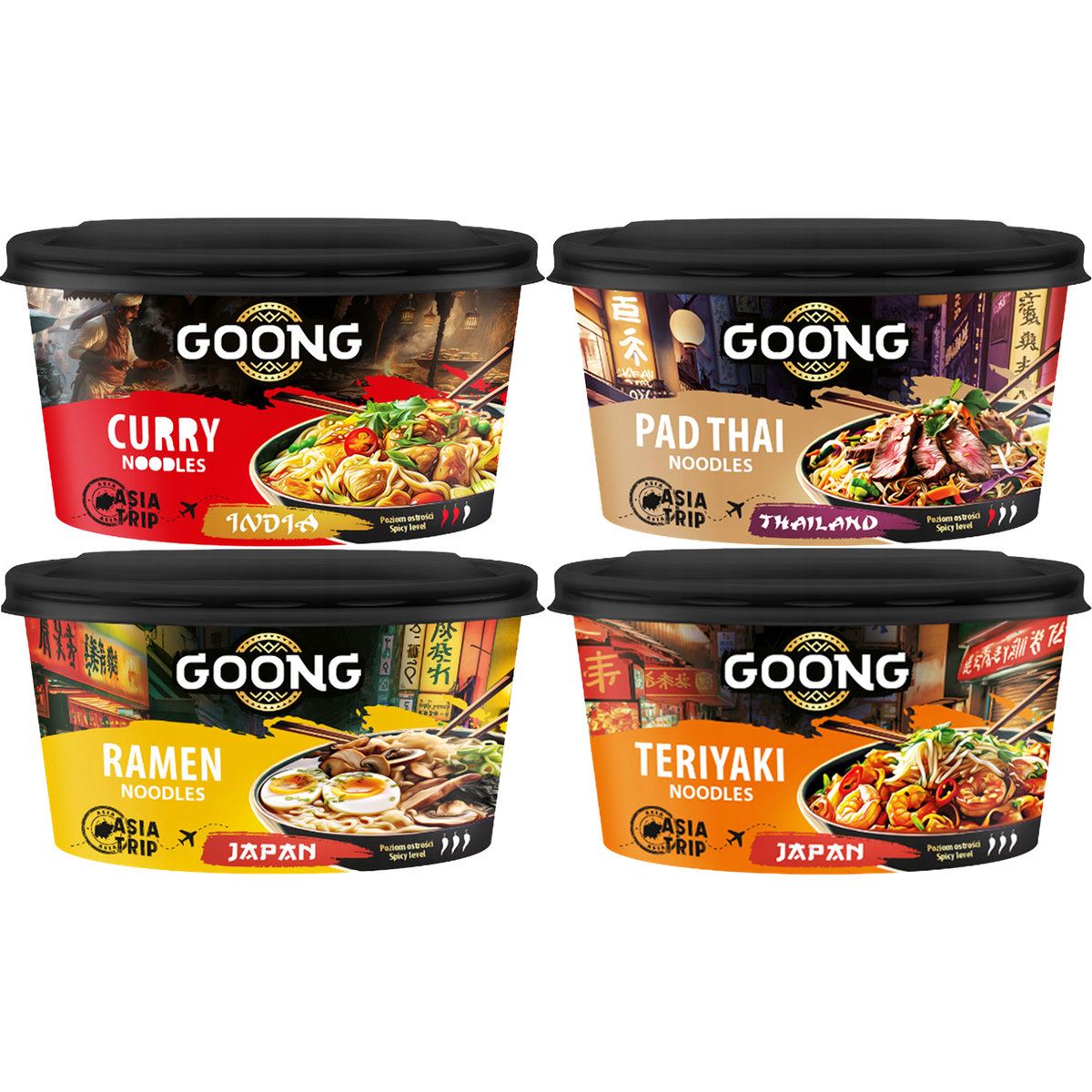 Goong Noodles Danie instant 90 g - MIX smaków: Z sosem Curry, Pad Thai, Ramen, Teryiaki