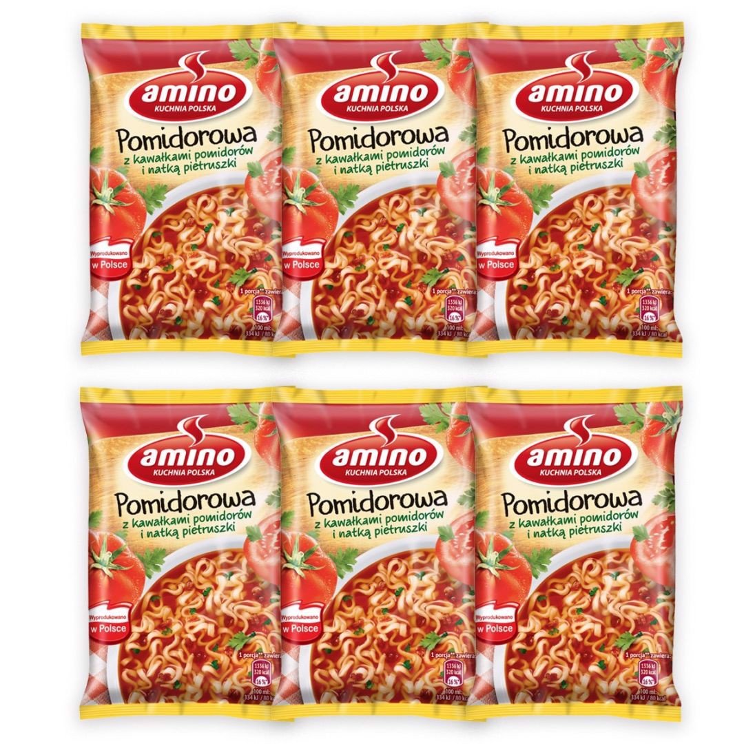 Amino Zupa błyskawiczna pomidorowa z kawałkami pomidorów i natką pietruszki 61 g x 6 sztuk