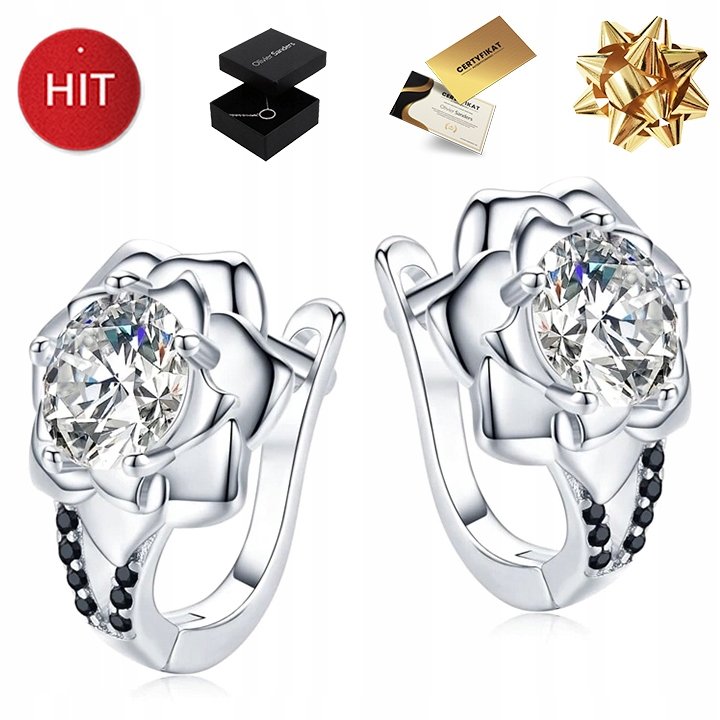 SREBRNE KOLCZYKI DLA KOBIETY CYRKONIE RÓŻE 925 ZAPIĘCIE ANGIELSKIE