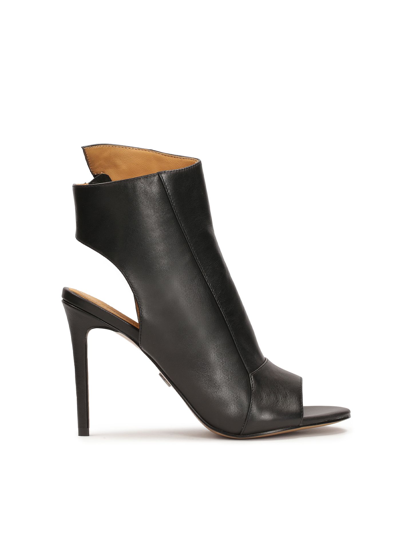 Czarne skórzane botki peep toe