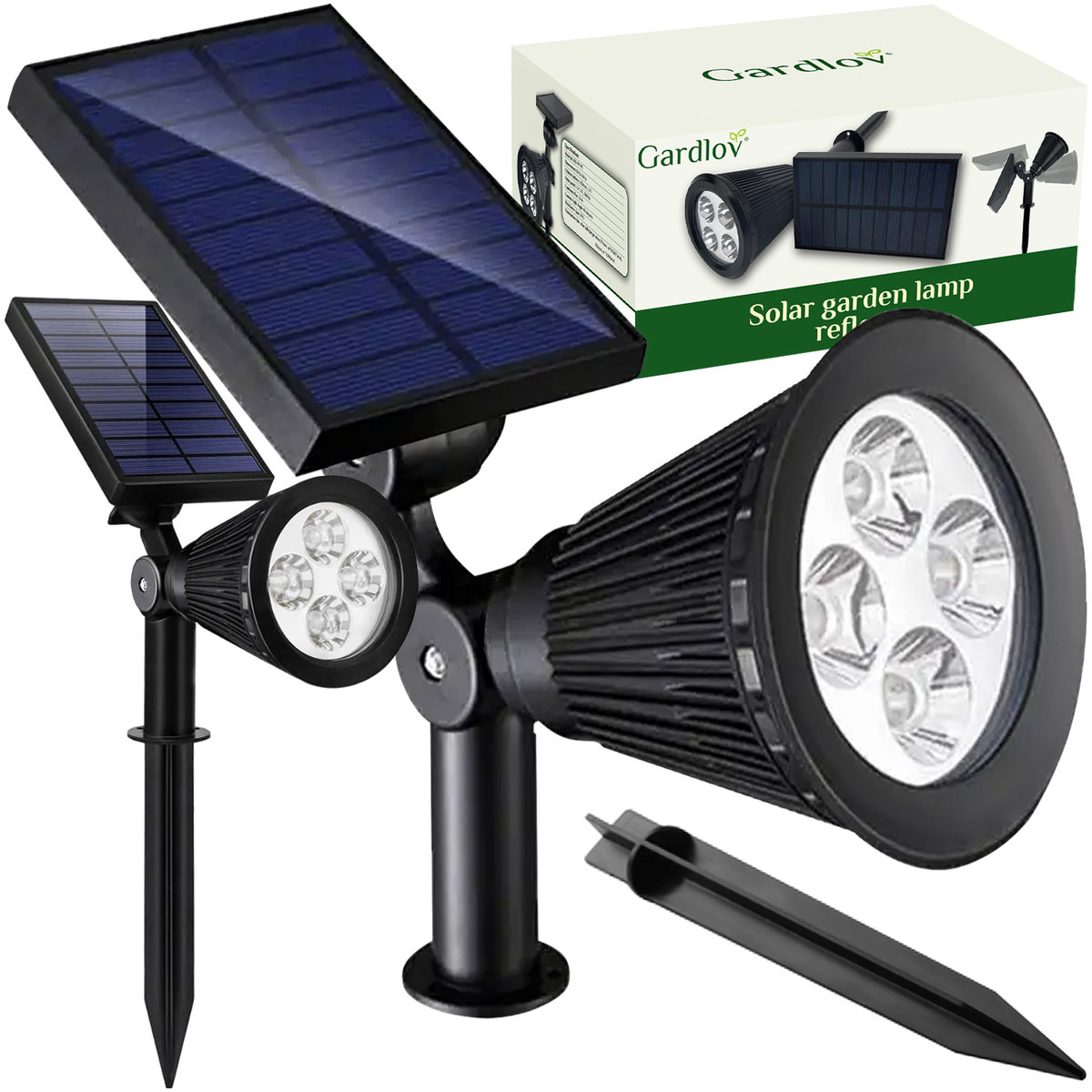 Lampa Solarna Ogrodowa Wbijana Reflektor Czujnik Zmierzchu do Ogrodu Panel GARDLOV