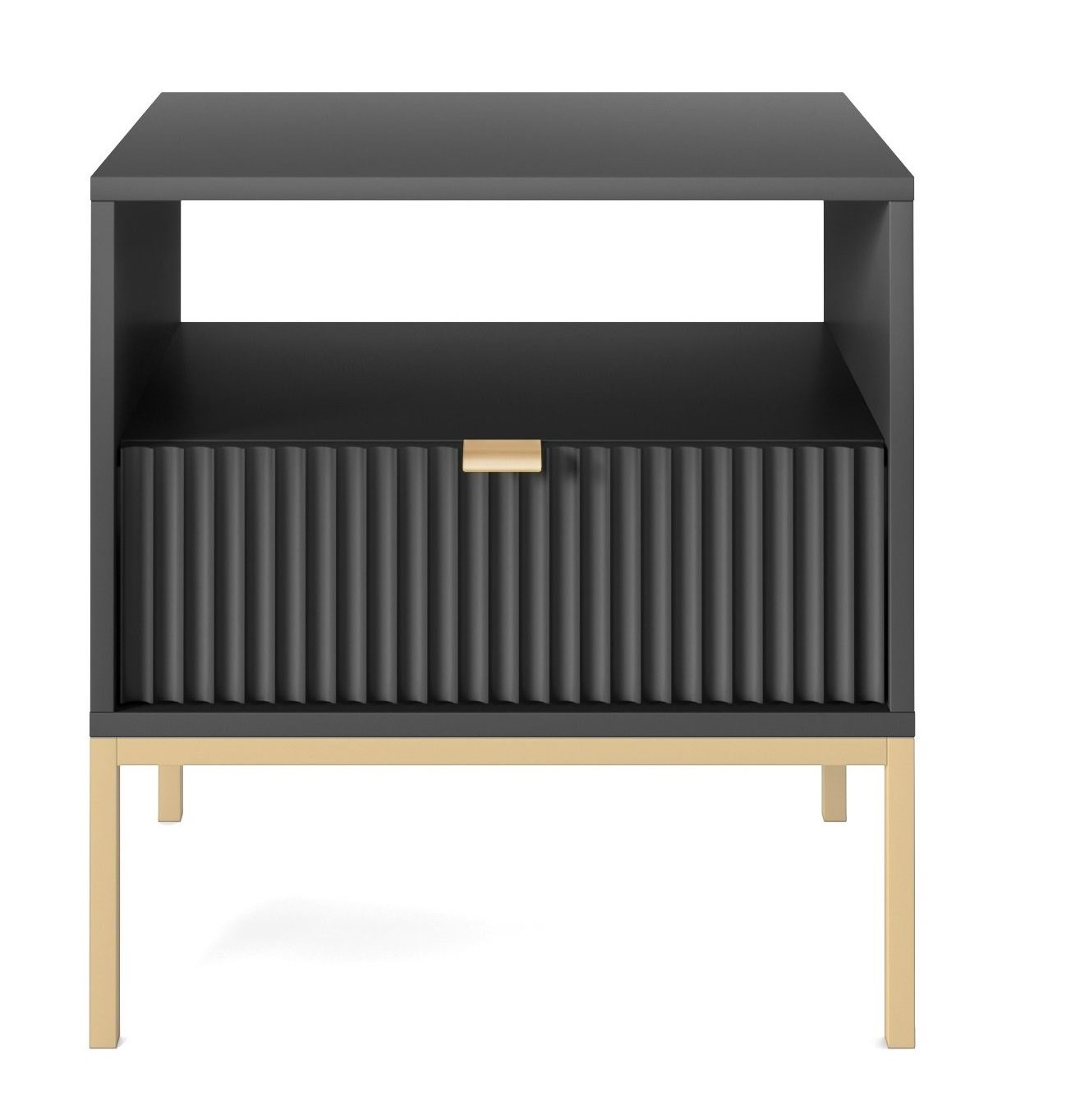 Szafka nocna Delicious ryflowana czarna złote nogi
