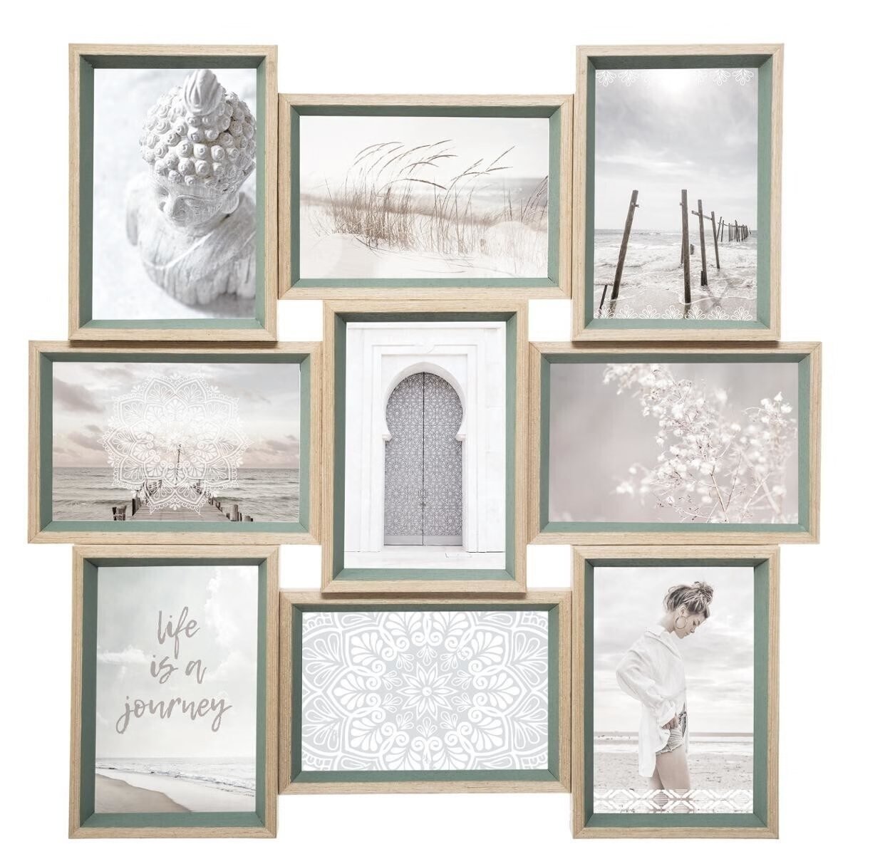 Ramka na 9 zdjęć Moly zielona/naturalna