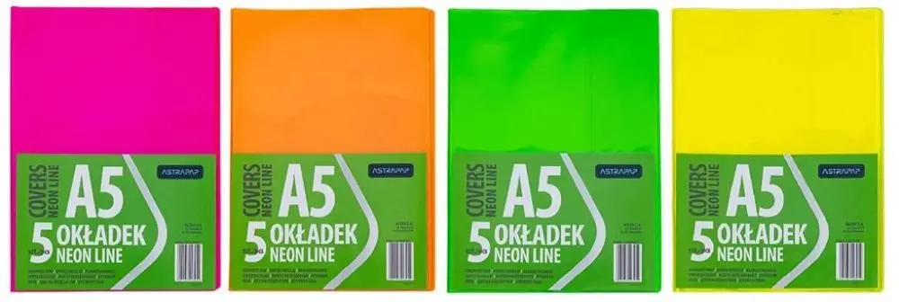 Paczka okładki A5 neon line nieregulowane 5 szt.mix kolorów - ASTRA art-pap
