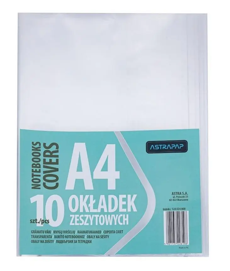 Okładka zeszytowa A4 bezbarwna (10szt) ASTRA - ASTRA papiernicze