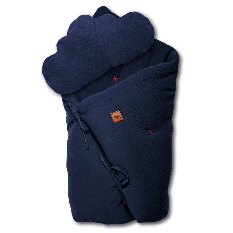 Hi Little One - Kołderka z podusią i Rożek z oddychającej bawełny organicznej GOTS QUILT BABY HORN NAVY