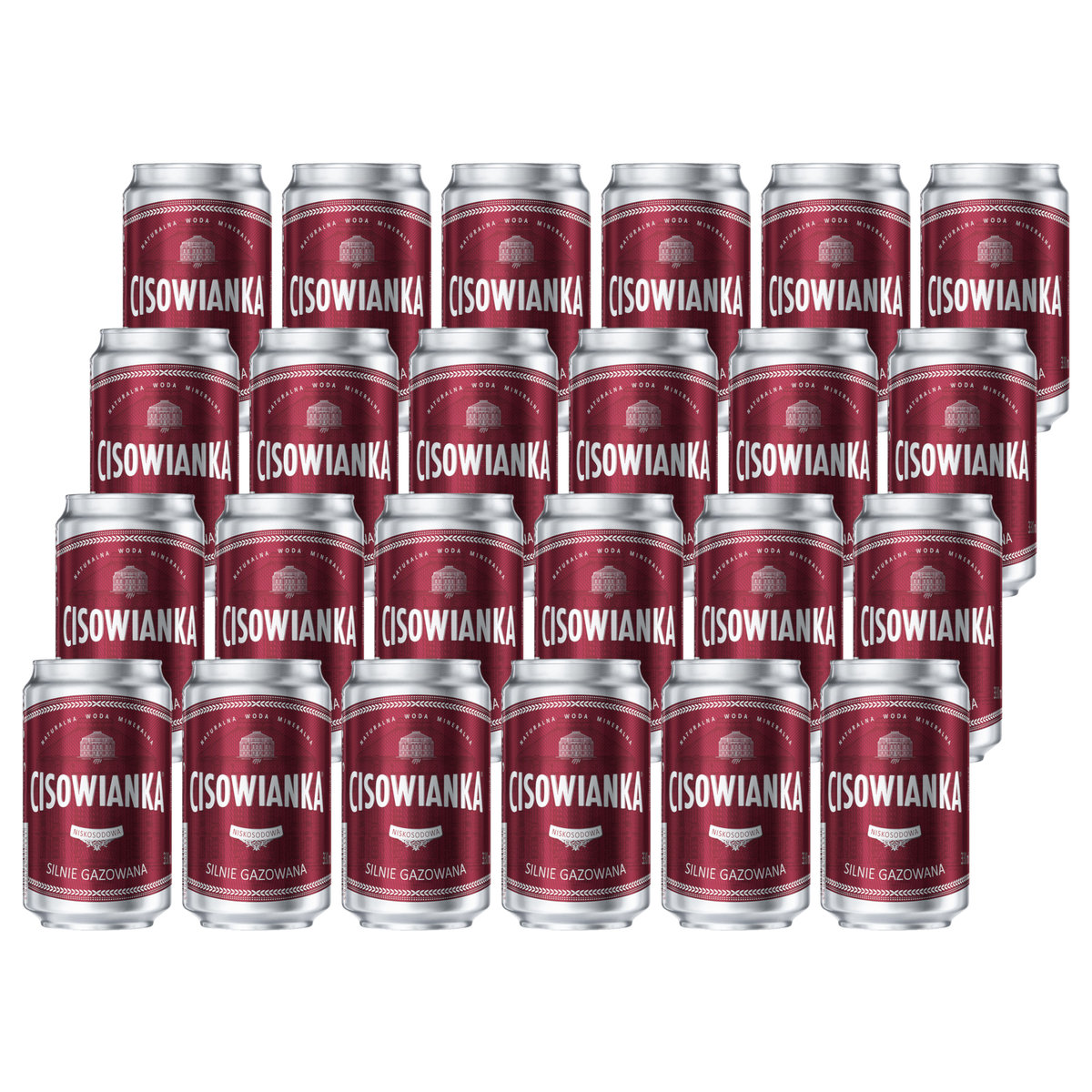 24x Woda mineralna CISOWIANKA silnie gazowana puszka 330 ml