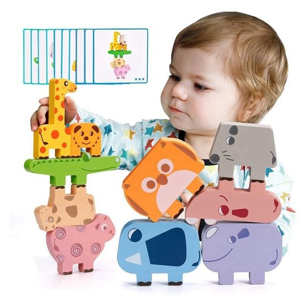 Klocki Drewniane Zwierzęta Montessori Układanka Edukacyjne