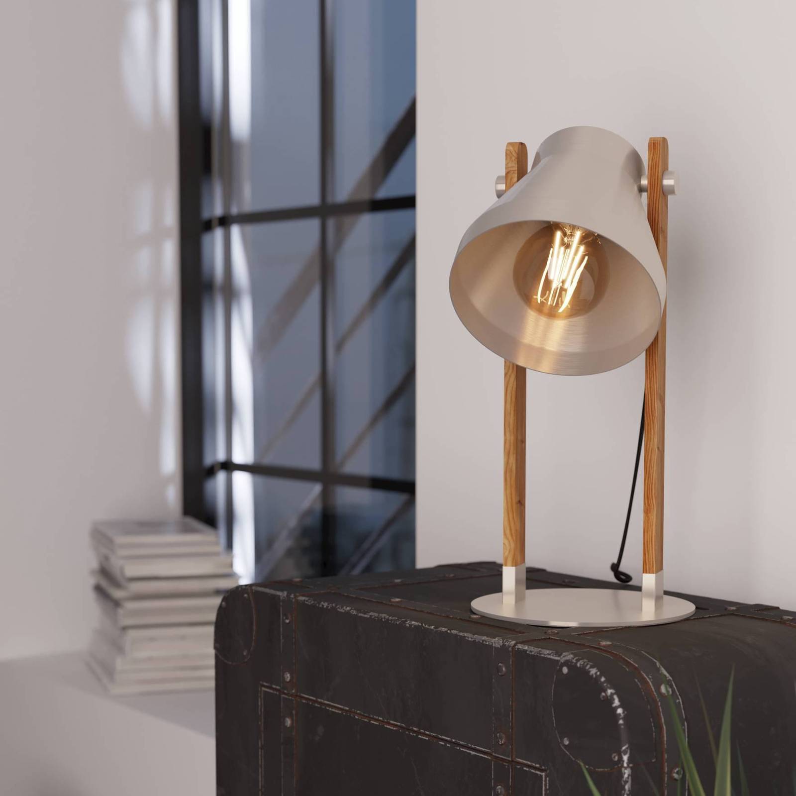 EGLO Lampa stołowa Cawton, wysokość 38 cm, stal/brąz, stal/drewno