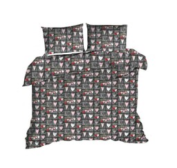 Pościel z kory 180x200 szara serca różowe 617E zamek 825N