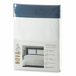 Eurofirany Pościel satynowa 160x200 Laura biała granatowa z ozdobną kantą