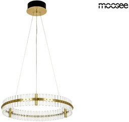 LAMPA WISZĄCA okrągła, kryształowa, stelaż w kolorze szczotkowanego złota, styl glamour