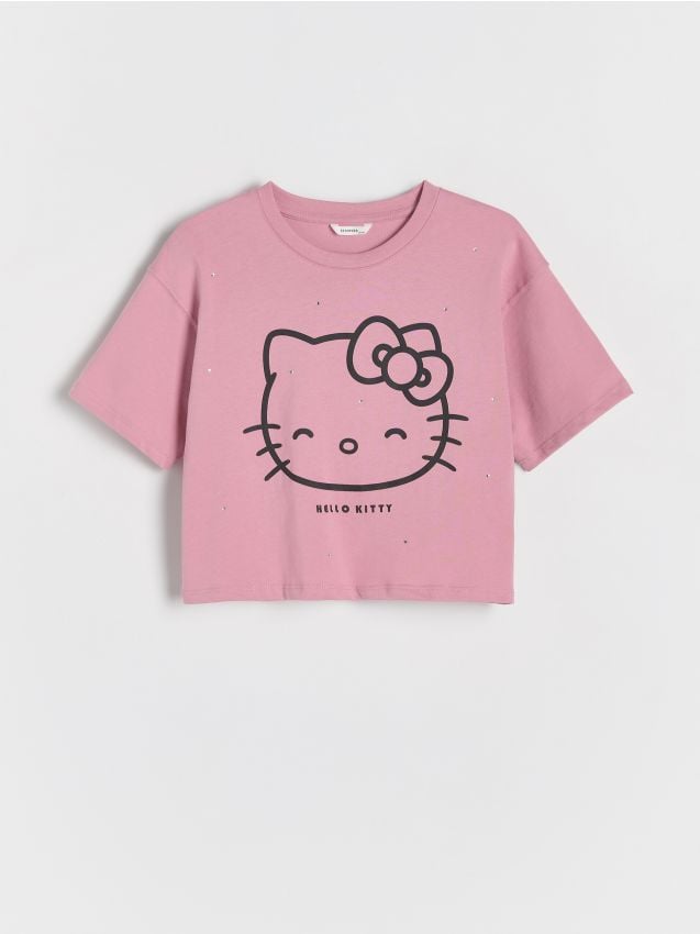 Reserved - T-shirt z nadrukiem Hello Kitty - brudny róż