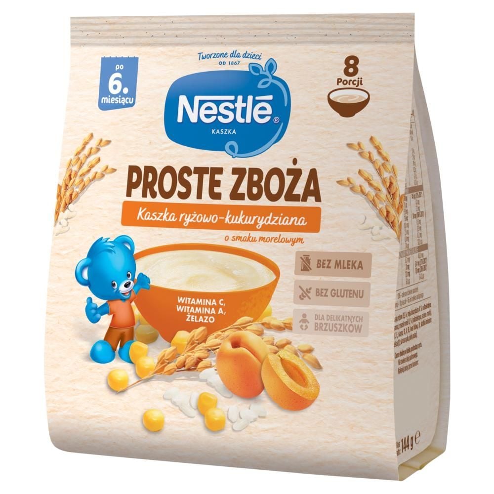 Nestlé Proste Zboża Kaszka ryżowo-kukurydziana o smaku morelowym po 6. miesiącu 144 g