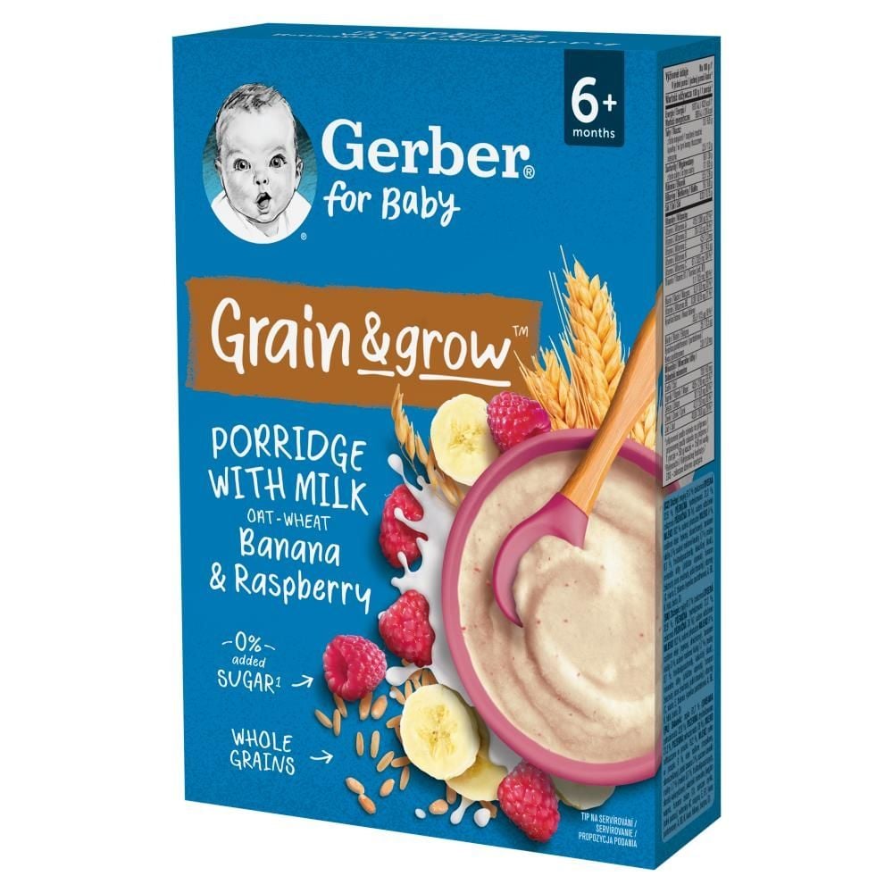 Gerber Grain & grow Kaszka owsiano-pszenna mleczna banan malina po 6 miesiącu 200 g