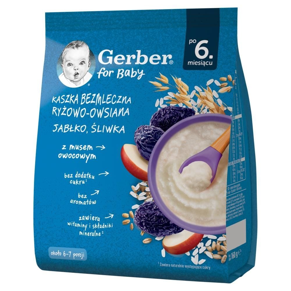 Gerber Kaszka bezmleczna ryżowo-owsiana jabłko śliwka po 6. miesiącu 160 g