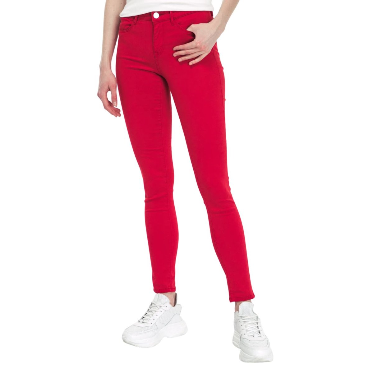 Spodnie damskie Guess Jegging Mid ultra skinny czerwone-W27