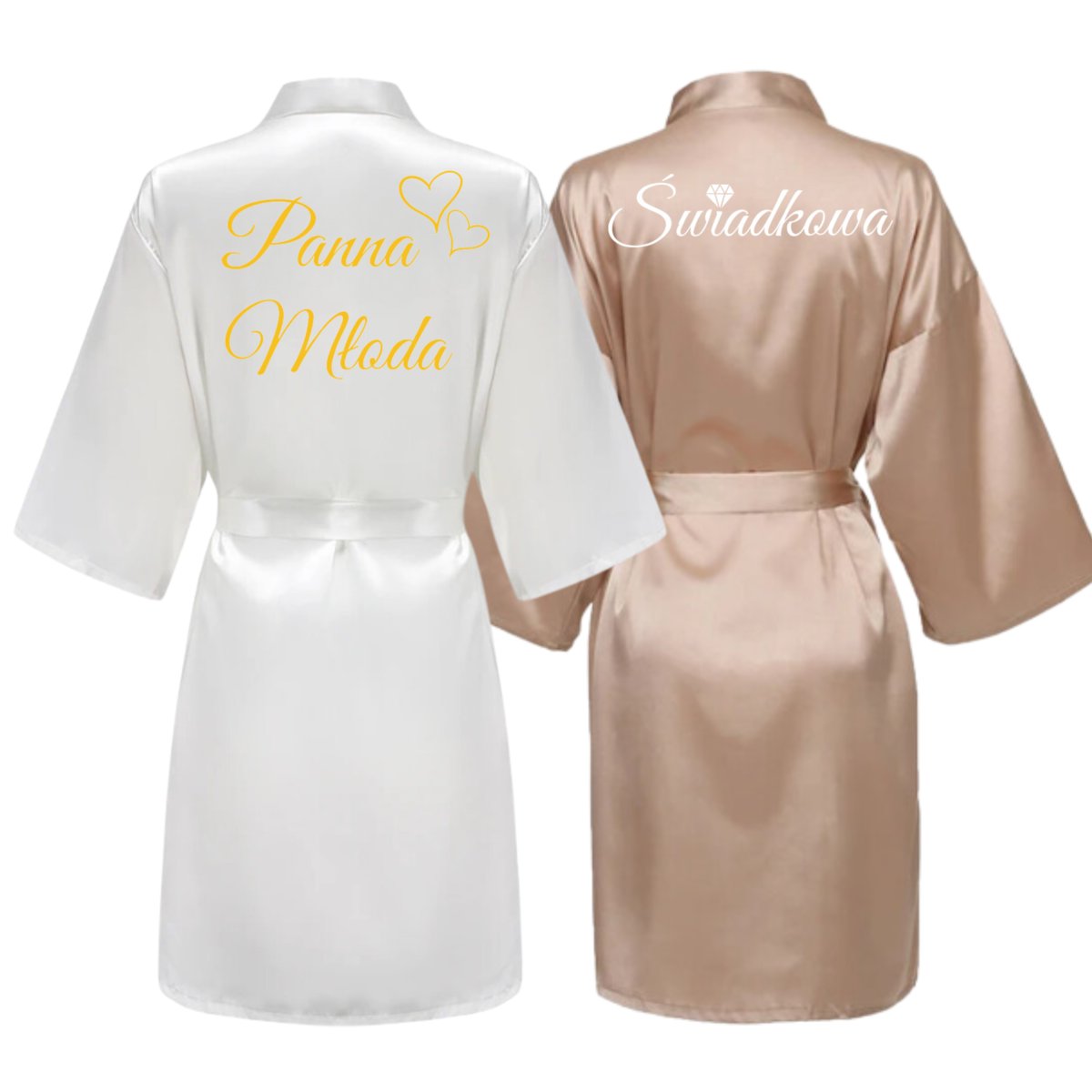 ZESTAW 2 SZLAFROKI PANNA MŁODA ŚWIADKOWA ŚLUBNY PREZENT WIECZÓR PANIEŃSKI [WP-SZ-Z3]