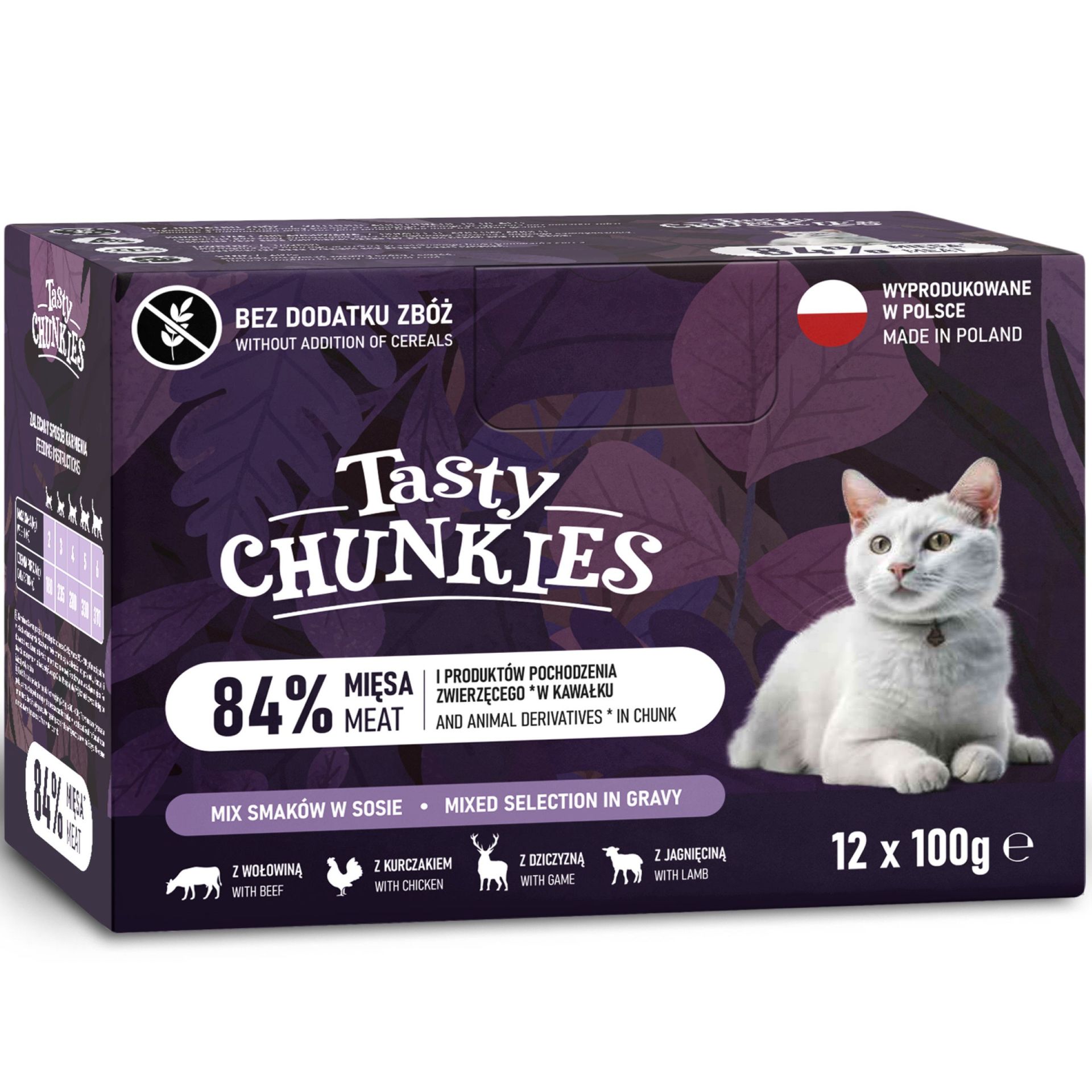 Tasty Chunkies Bezzbożowa w saszetkach dla dorosłego kota MIX SMAKÓW w sosie 12x100g