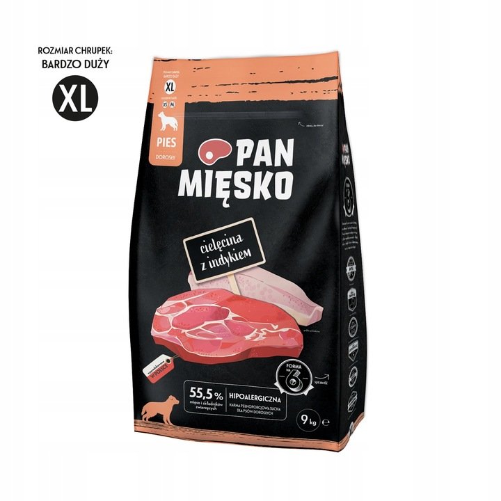 Sucha karma dla psa Pan Mięsko cielęcina z indykiem XL 9 kg  dorosłe psy