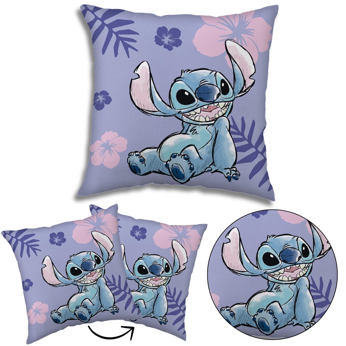 DISNEY Stitch Poduszka kwadratowa, poduszka ozdobna fioletowa 40x40 cm OEKO-TEX