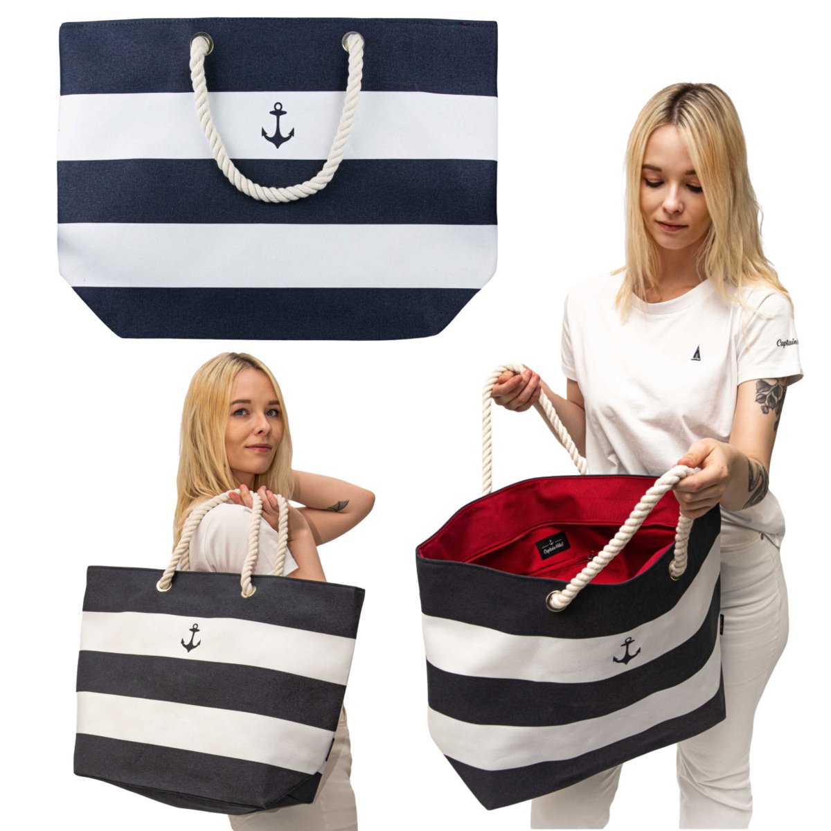 Torba plażowa marynarska żeglarska duża w pasy Captain Mike XL