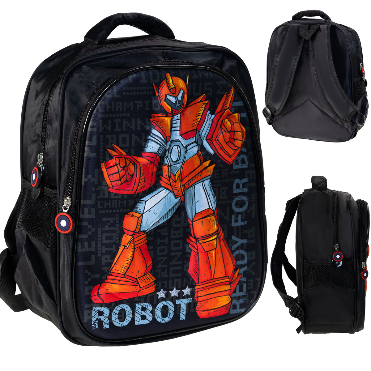 PLECAK SZKOLNY 20L przedszkolny robot transformers CZARNY DO SZKOŁY 3D