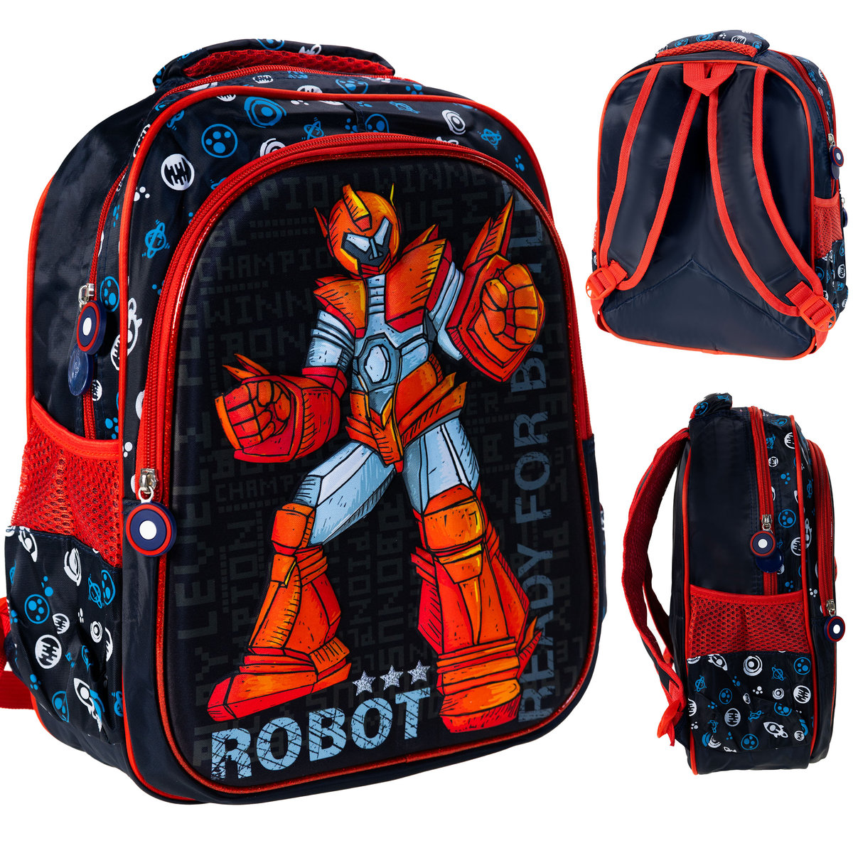 PLECAK SZKOLNY 20L przedszkolny robot transformers CZARNY DO SZKOŁY 3D