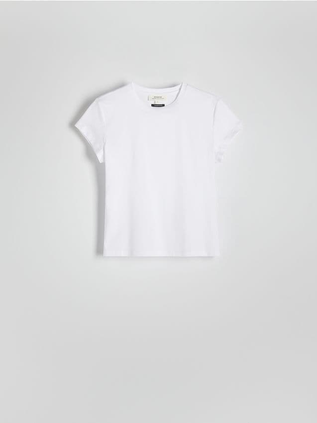 Reserved - T-shirt slim fit z domieszką jedwabiu - biały