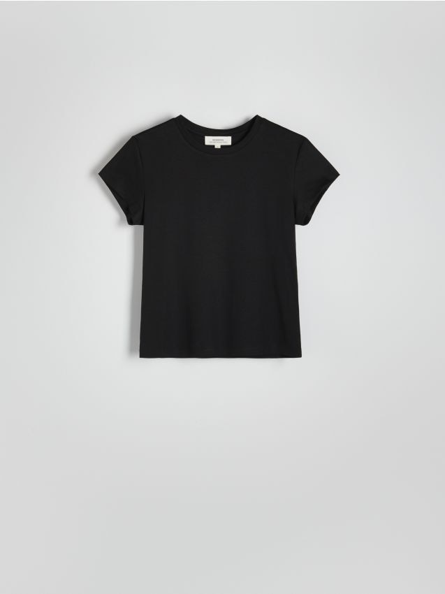 Reserved - T-shirt slim fit z domieszką jedwabiu - czarny
