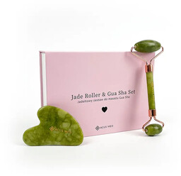 Jadeitowy zestaw do masażu Gua Sha - płytka + wałek Acus Med - zielony