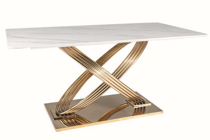 Stół do jadalni glamour HERMES BIAŁY efekt marmuru 160X90 na złotej nodze