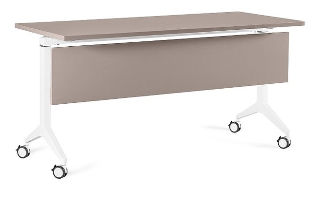 Biurko na kółkach Yumi S - Biały - Stelaż, Blat i Panel Maskujący - 150x70 cm - YZ-14 Beżowy