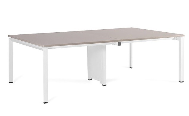 Biurko Pason - Workstation 4 - Biały - Stelaż i Blat - 240x140 cm - YZ-14 Beżowy