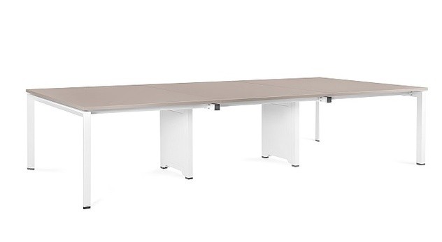 Biurko Pason - Workstation 6 - Biały - Stelaż i Blat - 360x140 cm - YZ-14 Beżowy
