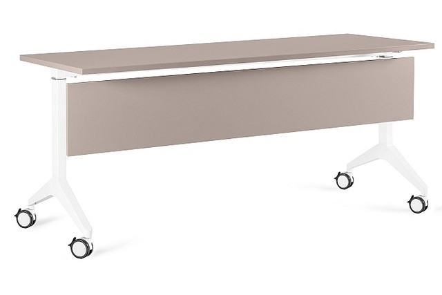 Biurko na kółkach Yumi S - Biały - Stelaż, Blat i Panel Maskujący - 180x70 cm - YZ-14 Beżowy