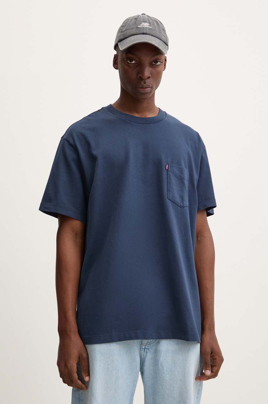 Levi's t-shirt bawełniany męski kolor granatowy gładki A8605