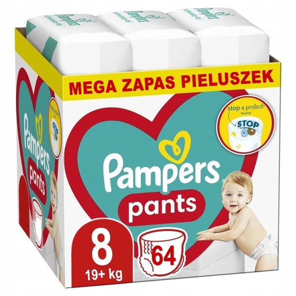 Pampers Pants 8 Rozmiar Pieluchomajtki Dla Dzieci 19+ Kg Mega Zapas 62szt