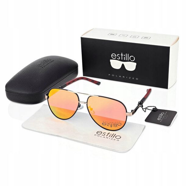 Męskie Okulary Przeciwsłoneczne Polaryzacyjne pilotki ESTILLO + Akcesoria